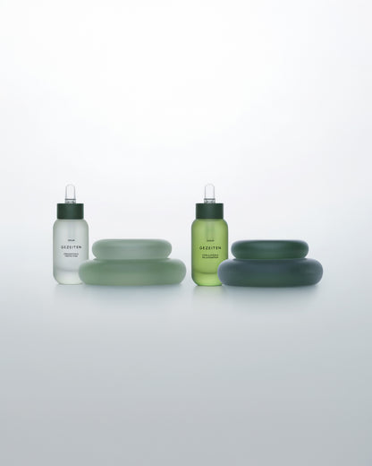 GEZEITEN SERUM · PREVENTION & PROTECTION & SERUM · STIMULATION & REJUVENATION in a bottle and FACE CREAMS DAY AND NIGHT · INTENSIVE-ANTI-AGING in refillable jars to rejuvenate and give radiance to the skin